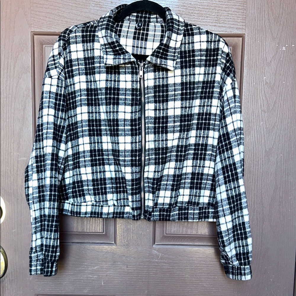 Zaful Black and White Checkered Bomber Jacket